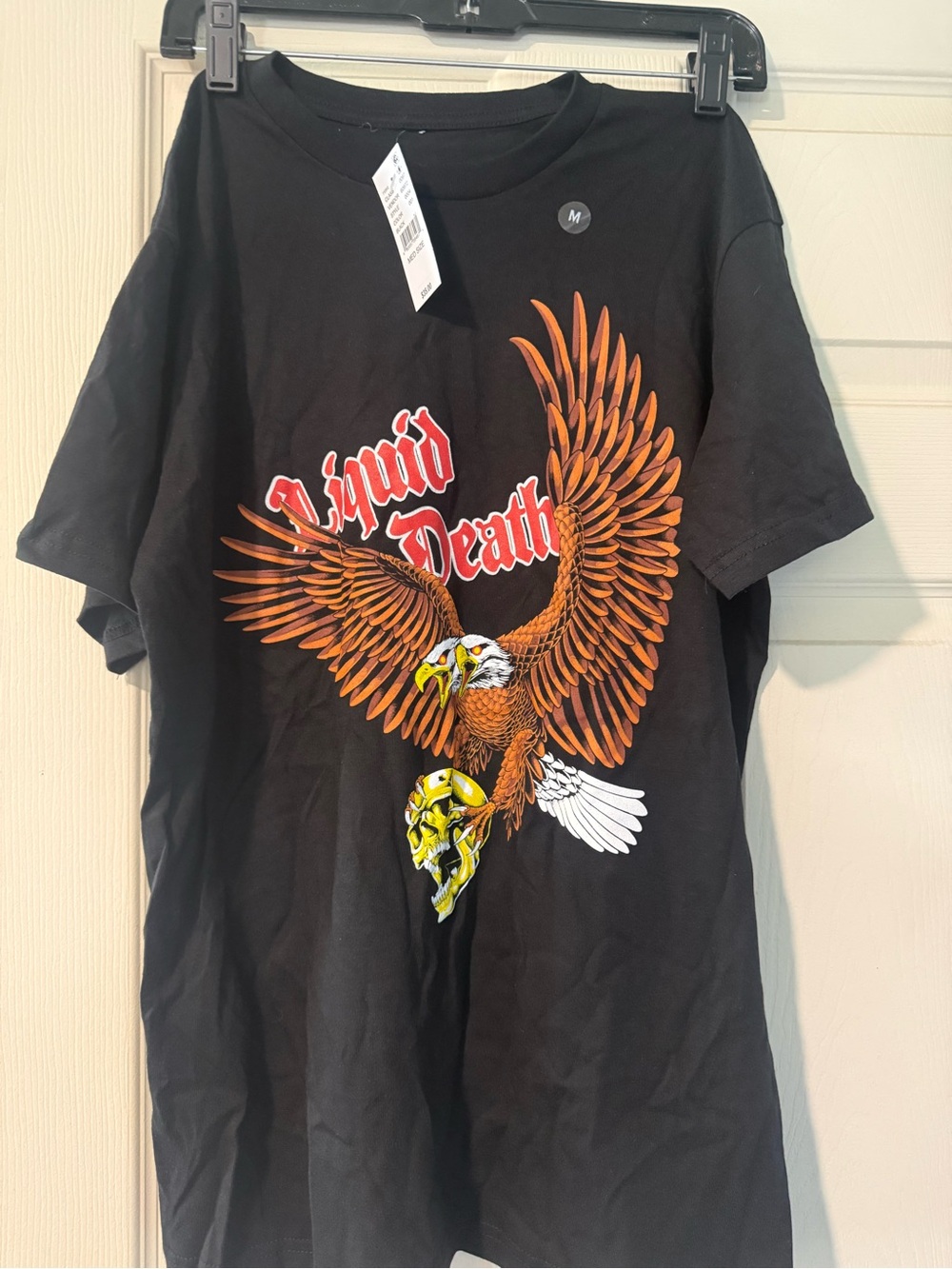 Liquid Death Mens Black Short Sleeve Eagle Graphic Tee